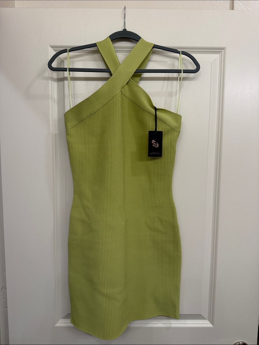 Sincerely Jules Lime Green One-Shoulder Ribbed Mini Dress